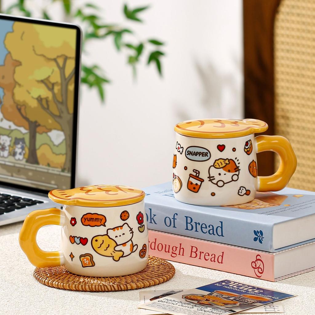 Cute Cat Graffiti Style Ceramic Cup Home Cartoon Mug Creative Souvenir Taiyaki Water Cup for Girls
