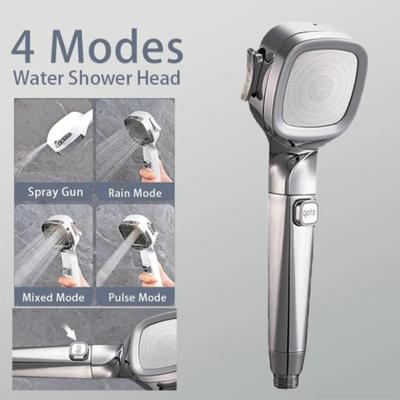 4-mode Handheld Pressurized Shower Head with Pause Switch, Built-in Power Wash