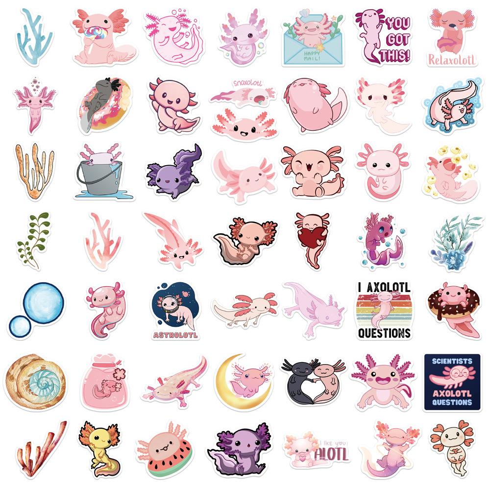 50 Cartoon Animal Salamander Axolotl Doodle Stickers DIY Decorative Suitcase Motorcycle Trolley Case Waterproof
