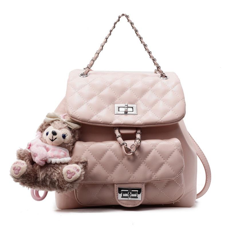 Sweet rhombus chain double shoulder small backpack gentle feeling fashion leisure commuter shoulder bag