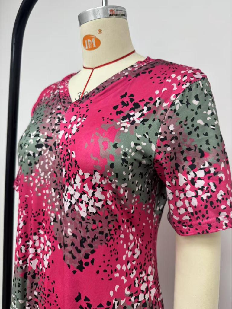 Rochie casual de vară 2025 cu imprimeu retro european-american, cu decolteu în V, buzunar, de vacanță, pentru femei.