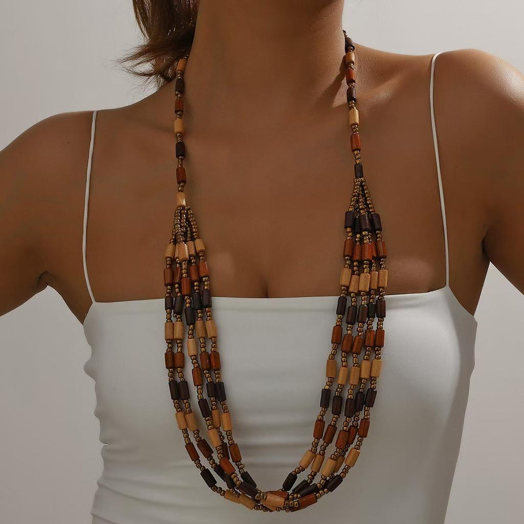 JMXD-Vintage coffee beaded necklace women's multi-layer bohemian women's jewelry set