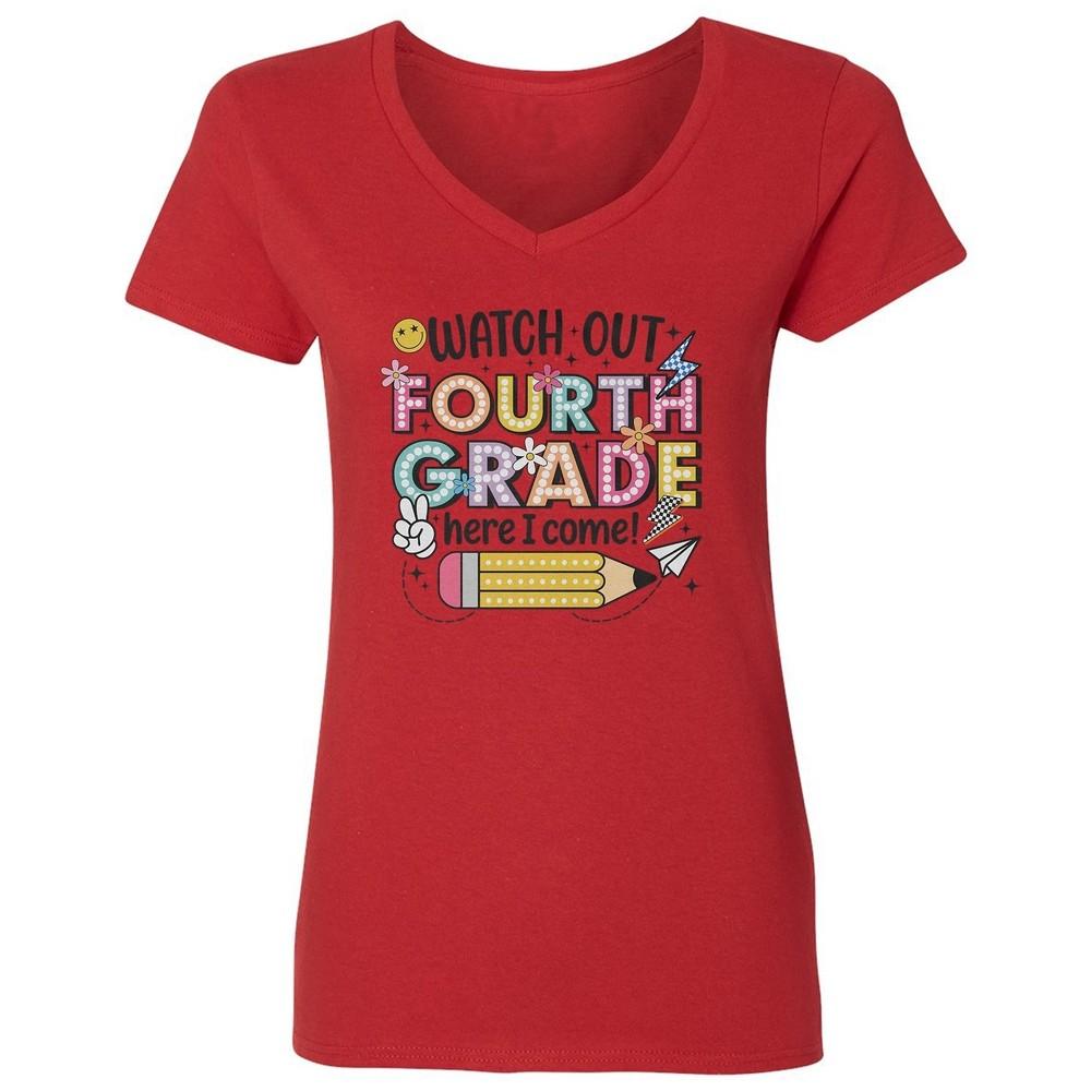 Fourth Grade Here I Come - Back to School Fun Graphic Ladies V-Neck Tshirt Unisex T-Shirt XXXL