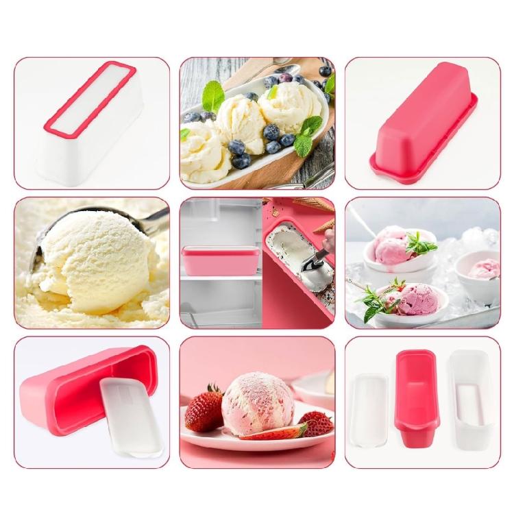 2PCS Ice Cream Jar Yogurt Container with Lids Rectangular Freezer Containers