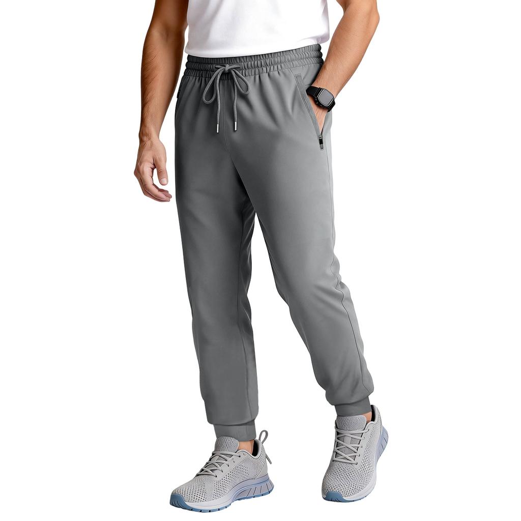 Men's Tapered Joggers With Zipper Pockets | Elastic Quick-Dry Athletic Pants For Workout & Running