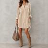Women's Fashion Casual Velvet Shirt Dress with Pockets for Everyday Wear and Work