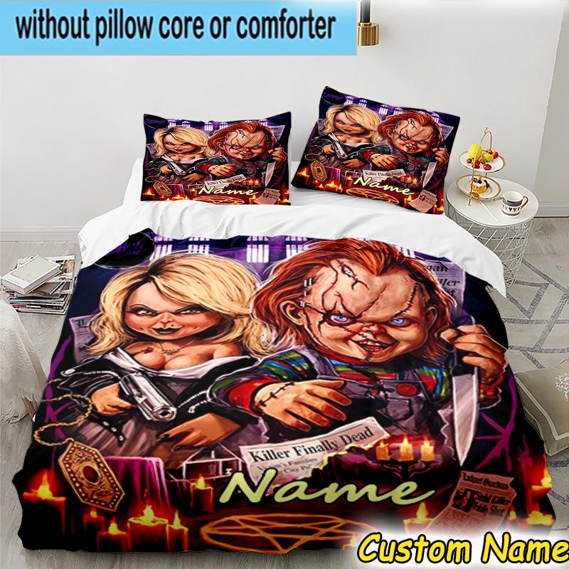 3PCS Custom Name Chucky Bedding Set Printed Duvet Cover Closure Includes 1 Duvet Cover & 2 Pillowcases for All Seasons Bedroom Decor