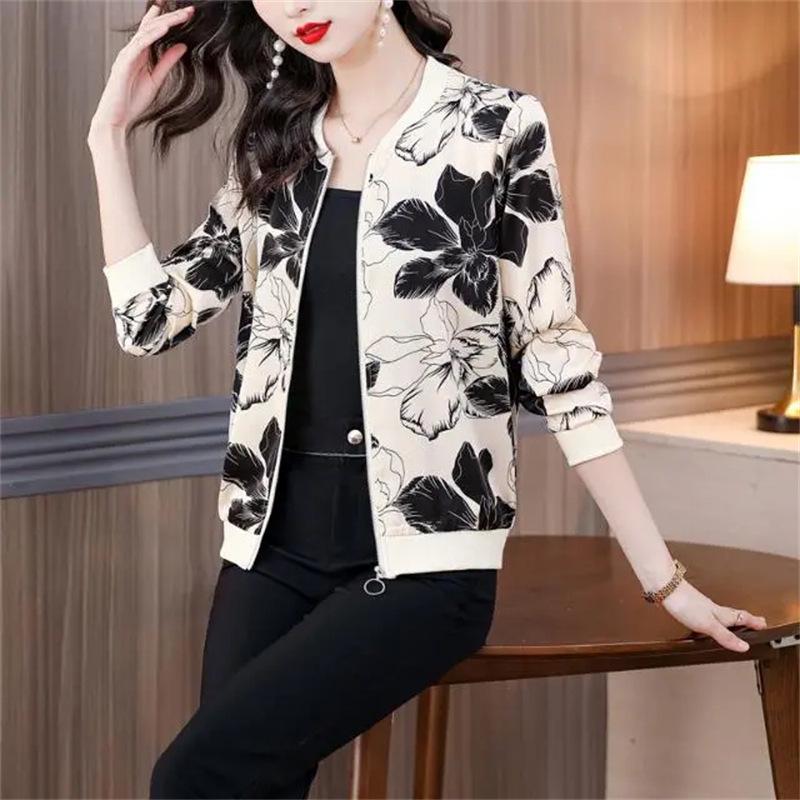 Women's Plus Size Floral Chiffon Jacket - Summer Long Sleeve, Zipper, Sun Protection