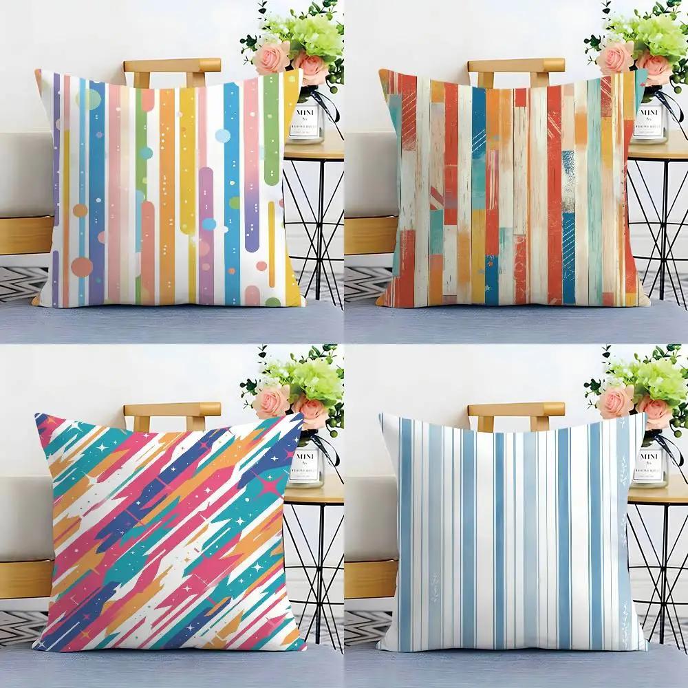 Home Decor Colorful Stripes & Dots Pattern Pillow Covers Pattern Cushion Cover Suitable for Sofa Bedroom Car Pillow Cover