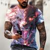 Męski T-shirt ze zwierzęcym nadrukiem 3D wilka, odzież męska w stylu ulicznym Harajuku, topy z krótkim rękawem, codzienne swetry