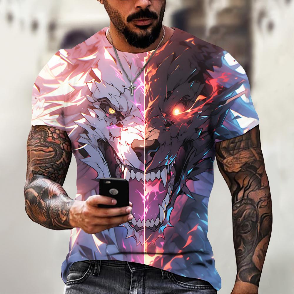 

Summer Round Neck 3D Animal Wolf Pattern Print Top Fashionable Casual Short Sleeved Men s T-shirts S