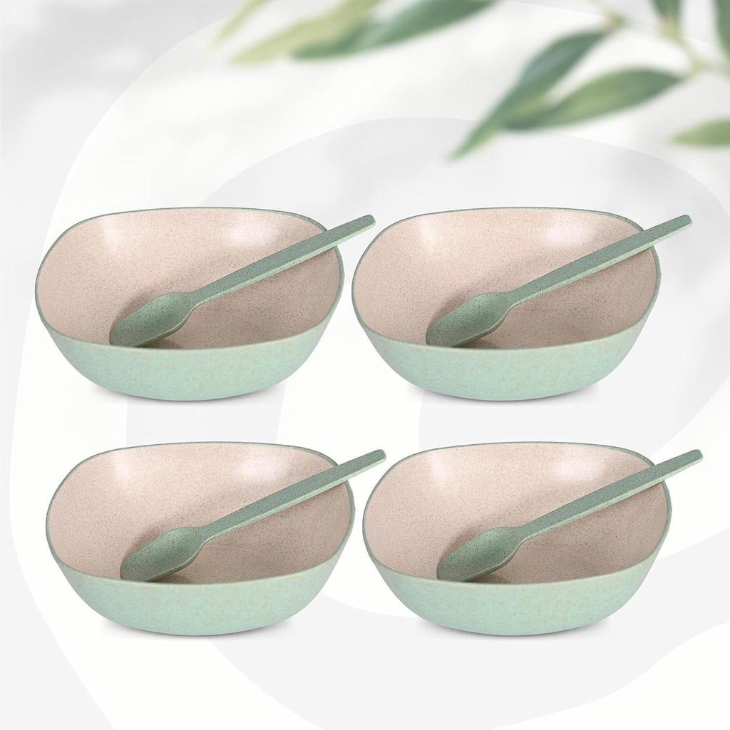 Set of 4 Earth-Friendly Multipurpose Bowls for Kitchen | 600 ml | Made with Bamboo Fibers & Rice Husk | Microwave Safe Bowl |
