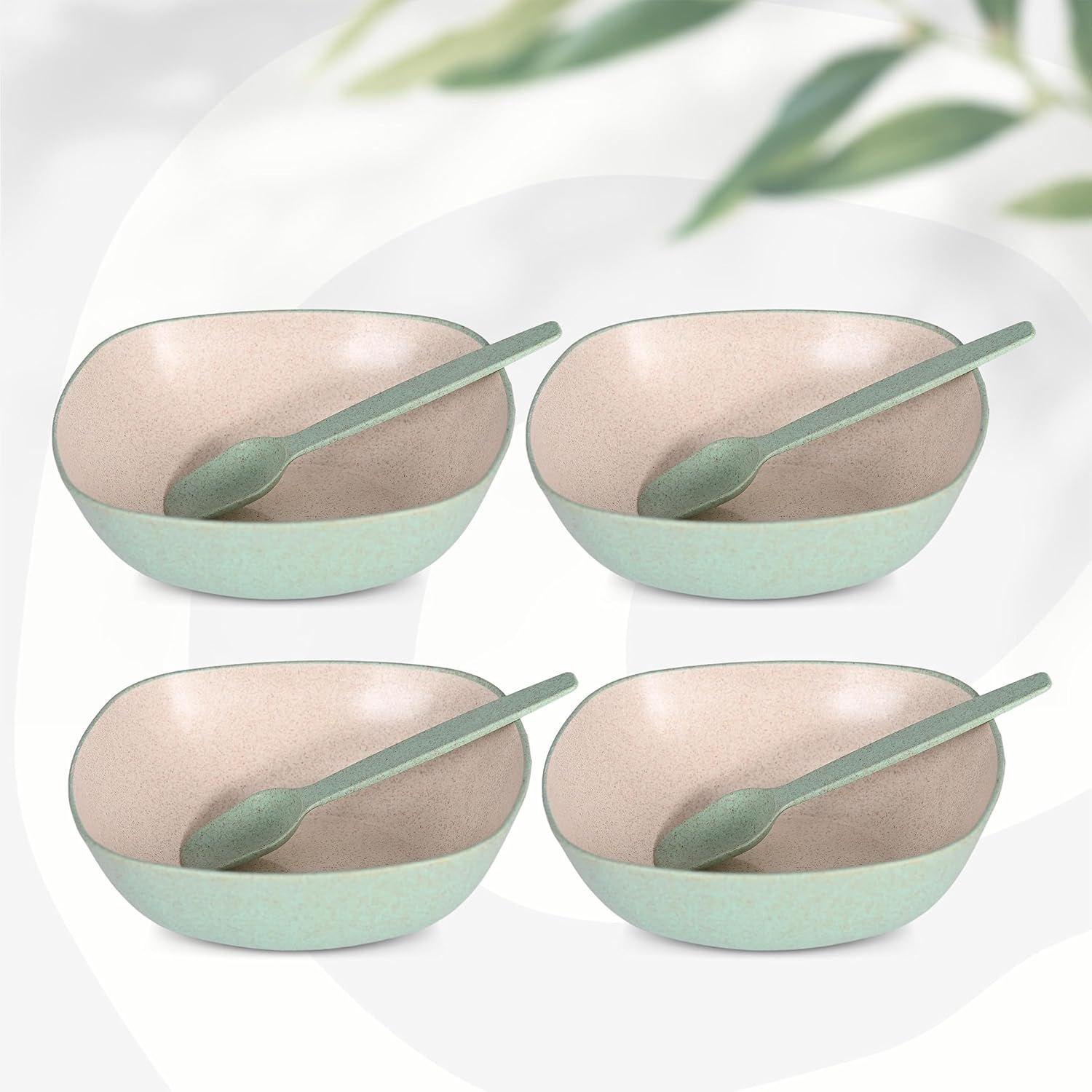 

Набор из 4 экологичных многофункциональных мисок для кухни | 600 мл | Изготовлены из бамбуковых волокон и рисовой шелухи | Миска, пригодная для микроволновой печи |