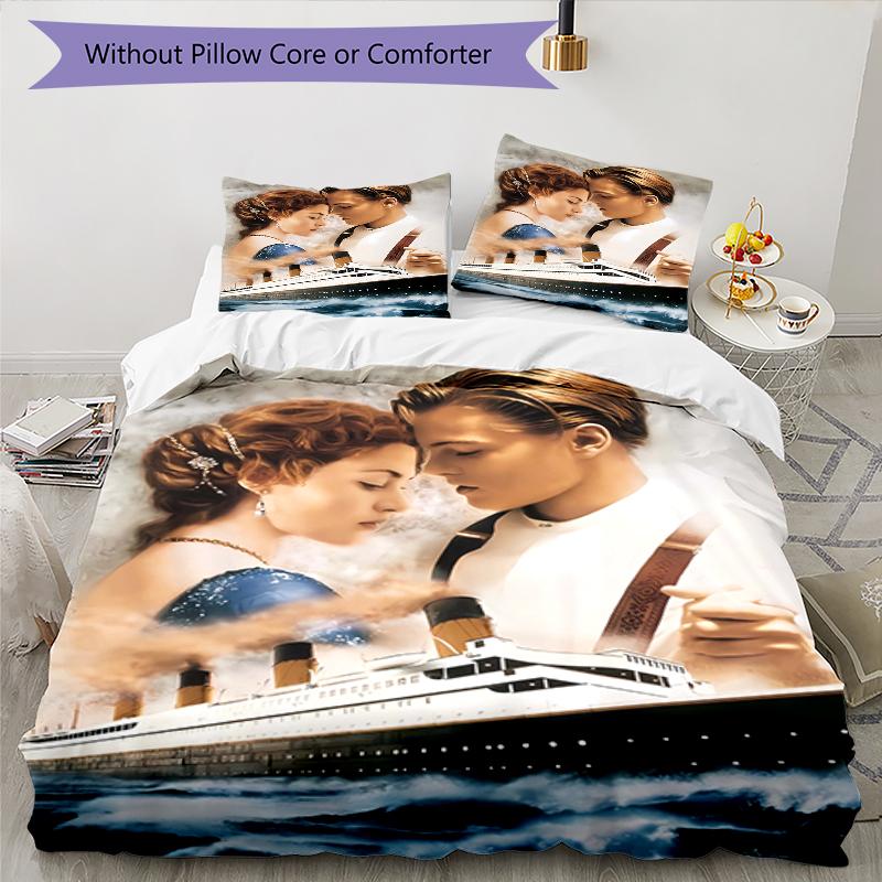 3pcs Titanic1 Design Cover Set - HD Printed Bedding with 1 Cover and 2 Pillowcases - Perfect for Home and Dorm Decor