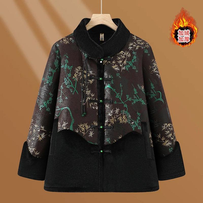 

Пальто шерстяное зимнее для пожилой женщины, толстое, топ в стиле костюма Тан для бабушки, большой размер, одежда для пожилых, бархат 6XL [Recommended 160-82.5kg] фиолетовый