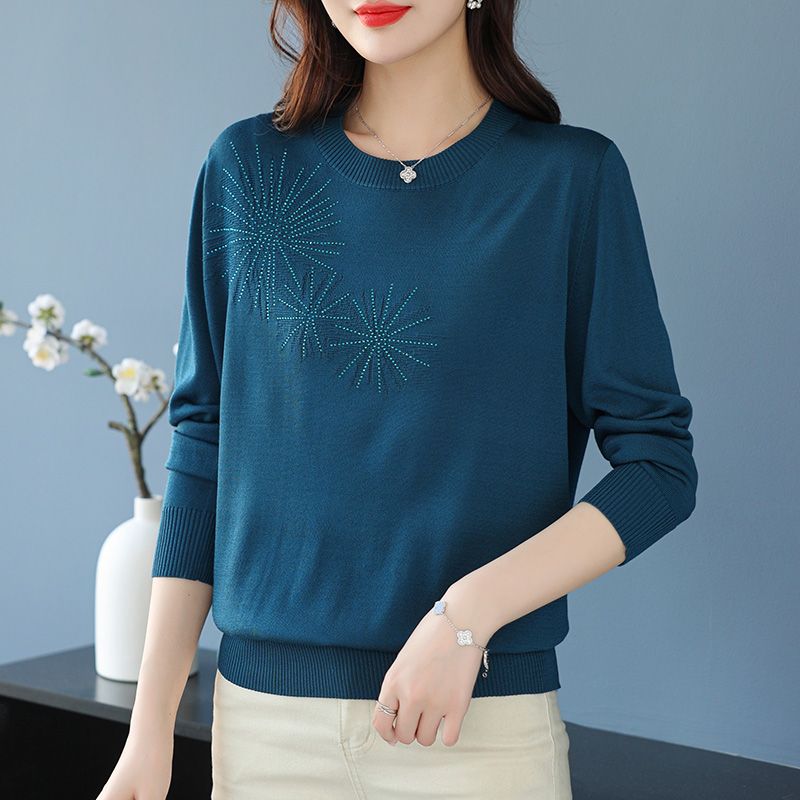 Women's Autumn Knitted Sweater Loose Large-sized Round-neck Pullover Base Layer Stylish Thin Knitted Sweater