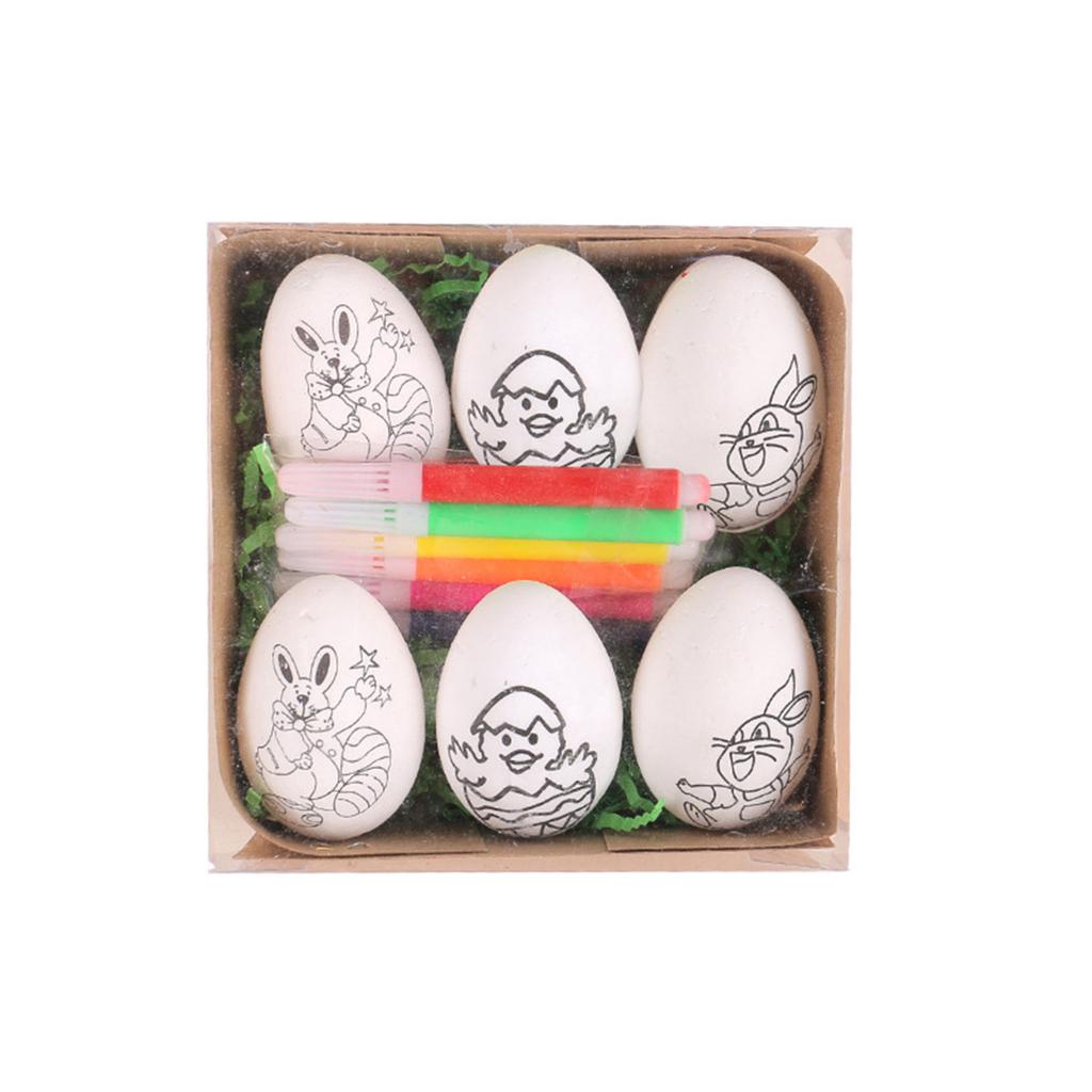 Set/6pc Colorful Easter DIY Hand Painted Eggs Easter Drawing Eggs Kit 6Dying Markers Simulation Hand Painting Decoration