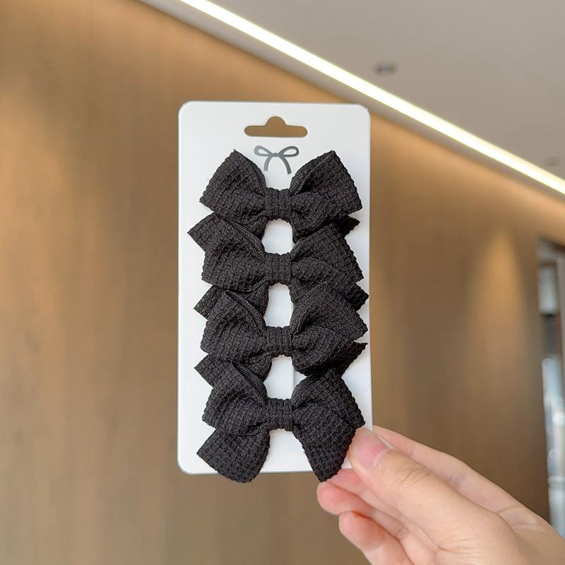 4PCS Soft Cotton Bow Hairpin Girl Sweet Plaid Design Hairpin Color Block Delicate Hairgripe Barrettes Kawaii Child Accessories