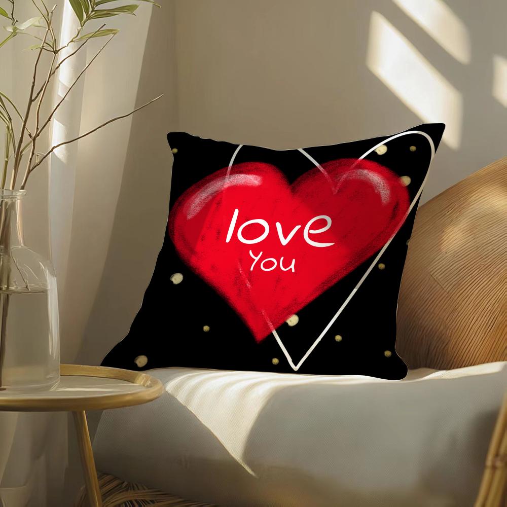 Valentine Red Heart Pillow Case Silky elegant Comfort Sofa Bed Invisible zipper