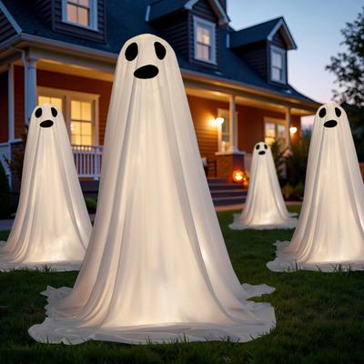 Decoração de Fantasma de Halloween ao Ar Livre DIY Fantasmas de Tecido Grandes Iluminados com Luzes de Corda Fantasma Branco Assustador em Pé para Jardim Pátio Varanda da Frente