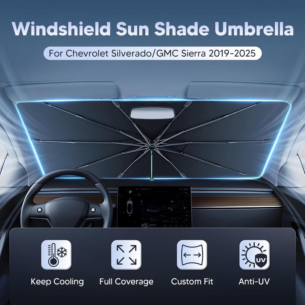Autorder Windshield Sun Shade Umbrella For -2026 Chevrolet Silverado/GMC Sierra Accessories,Upgraded Ice Crystal Material,Easy Setup Umbrella
