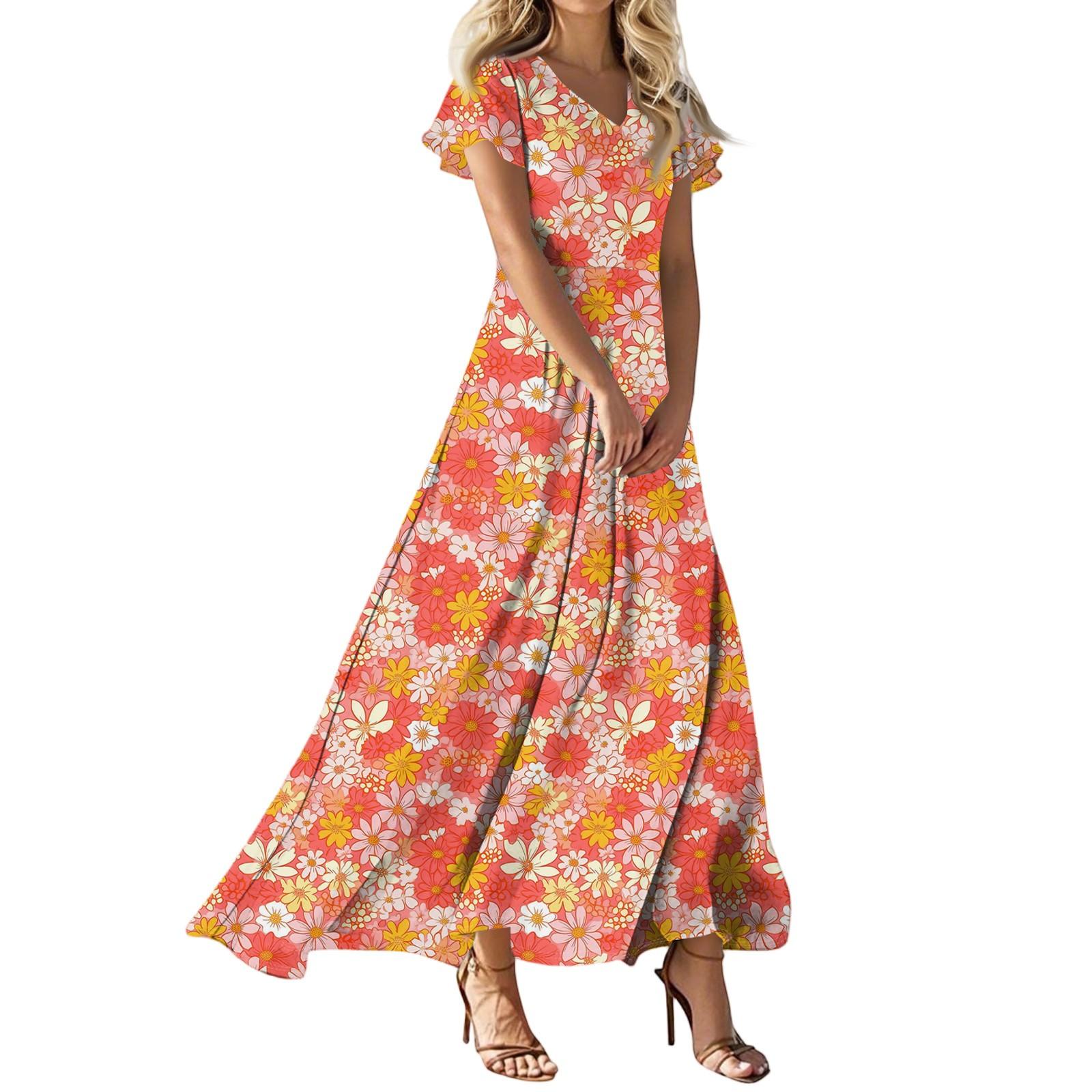 

Женское платье макси в стиле бохо, женское летнее платье с коротким рукавом, весеннее повседневное платье А-силуэта с V-образным вырезом, летний пляжный сарафан для отдыха M кофейный