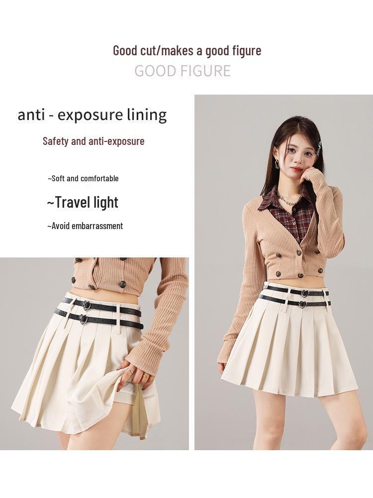 2025 Versatile College Style High Waist Pleated Skirt with Double Belt - Slimming & Anti-Exposure