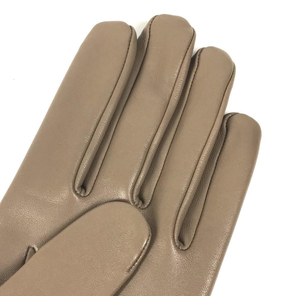 Hermes H202053G H Logo Bastille Accessories Gloves Leather Etoupe Gray Unused