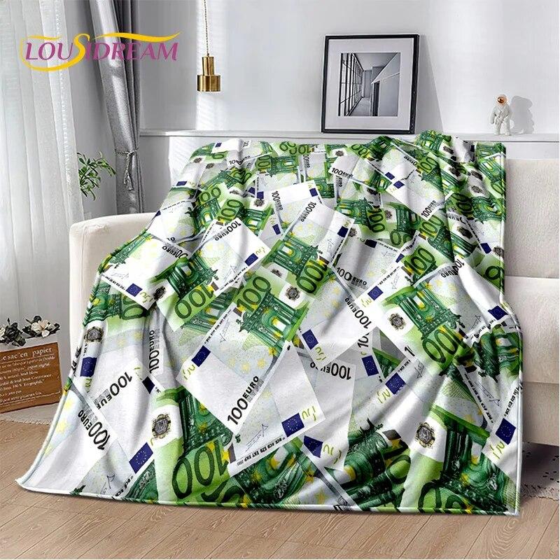 3D-Dollar-Euro-Pfund-Geld-Reich-Cartoon-weiche Plüschdecke, Flanelldecke, Überwurfdecke für Wohnzimmer, Schlafzimmer, Bett, Sofa, Geschenk