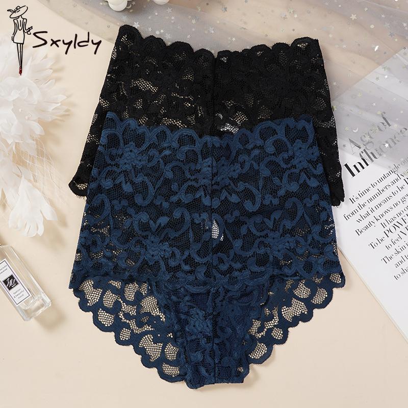 Plus Size Women Floral Lace Panties Hipster High Waist Underwear Breathable Briefs