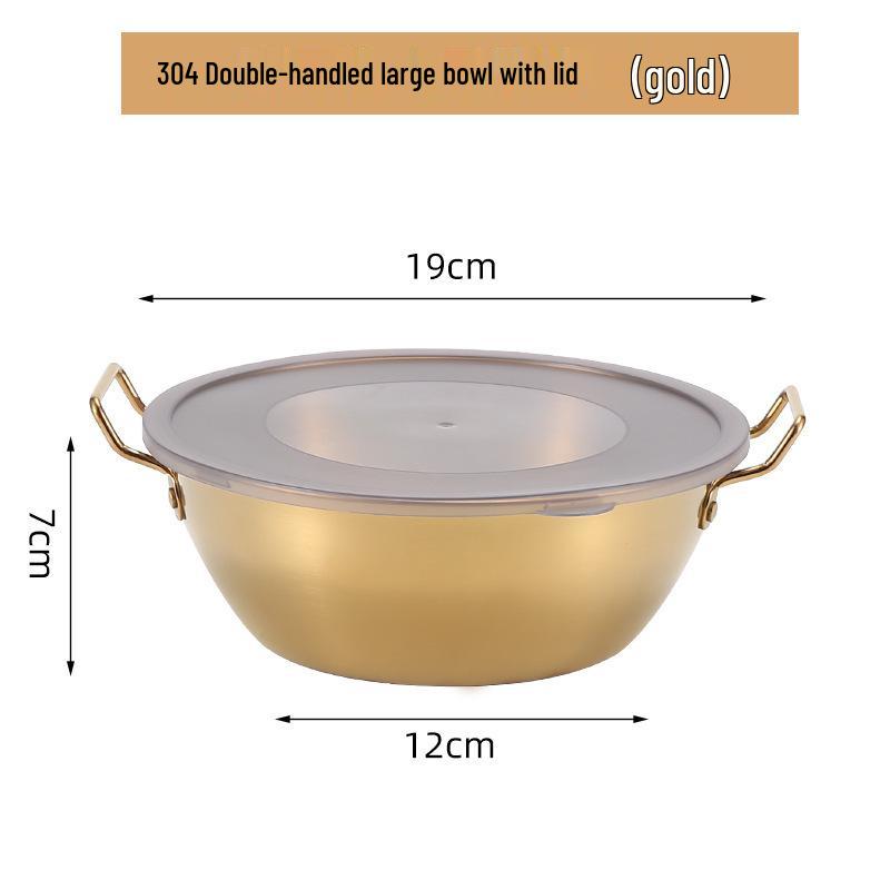 Korean Style Stainless Steel Snack Bowl with Handles for Rice Wine, Salad, Hot Pot Sauce, French Fries, or Fruit