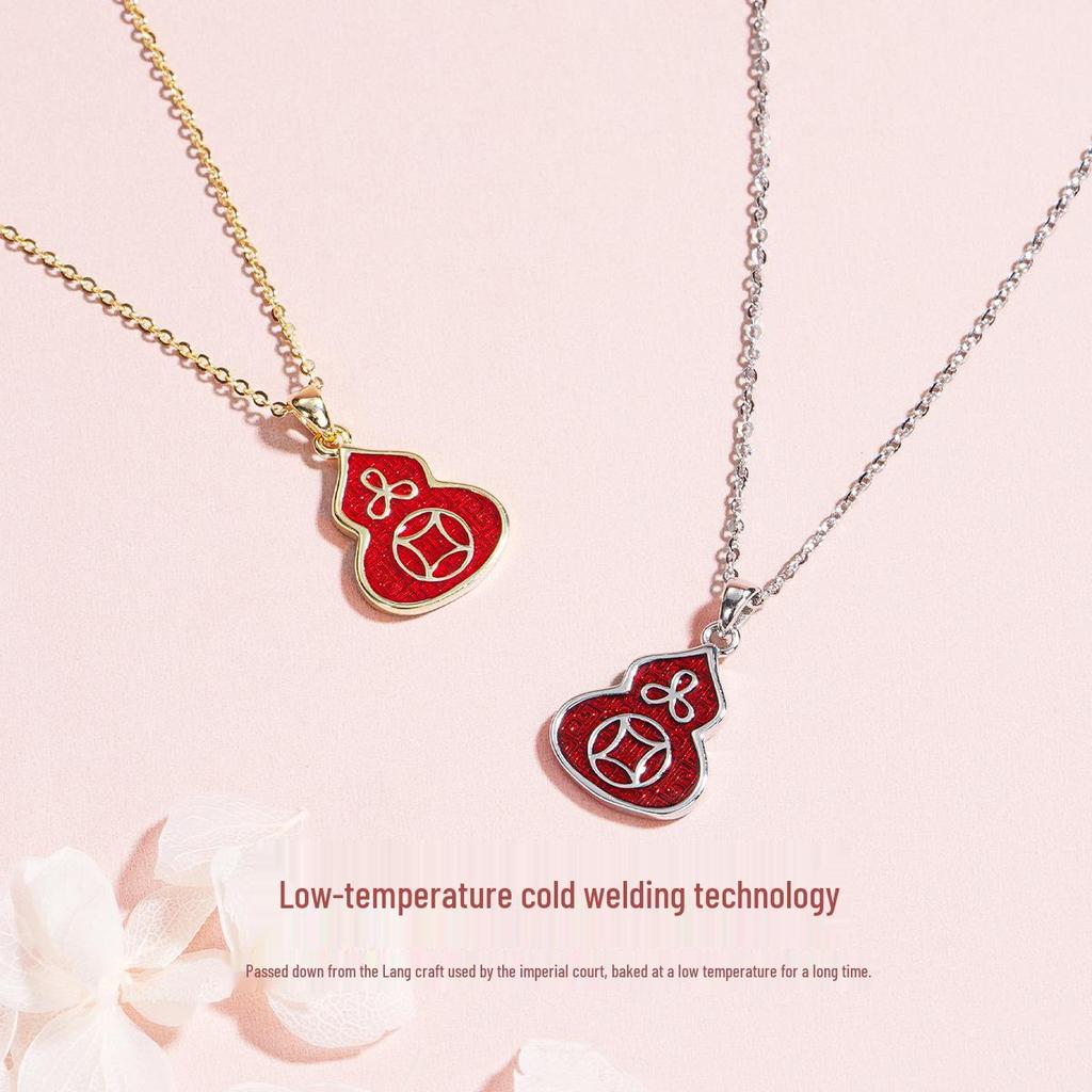 Tichiya Real Shot Gourd Necklace: Women's S925 Sterling Silver, Chinese Style, Light Luxury Enamel Fu Lu Clavicle Chain.