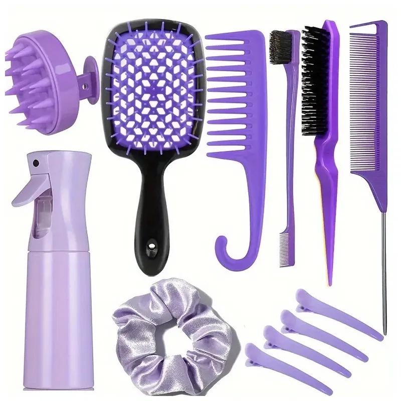 12-teiliges Frisurenkamm-Set, Spitzkamm, Haarsprayflasche, Haarschleifen-Webwerkzeug, Shampoobürste, Salon-Haarstyling-Werkzeug