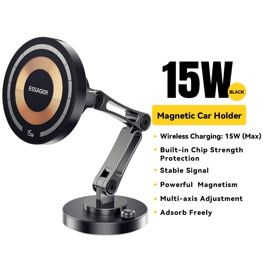 Essager Magnetic Wireless Charger Car Phone Holder 15W Fast Charging Easy Paste Mount Stand For Magsafe 15 14 13 Pro Max