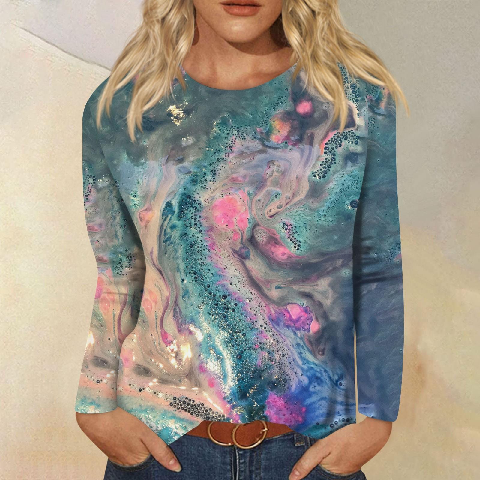 

Женская мода, повседневная блузка с длинным рукавом и цветочным принтом, пуловер с круглым вырезом L