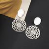 Elegant Alloy Geometric Hoop Earrings Stylish Hollow Double Circle Design For Women