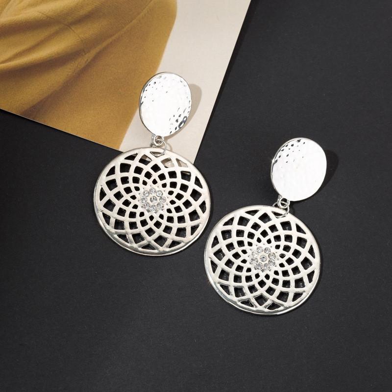 Elegant Alloy Geometric Hoop Earrings Stylish Hollow Double Circle Design For Women