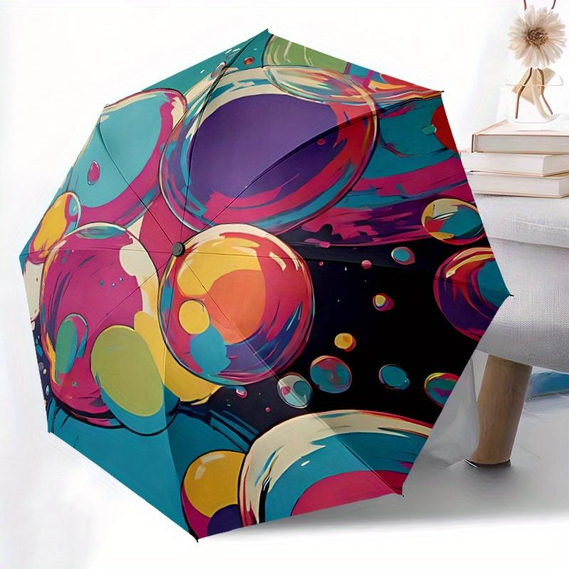 1pc Bubbles Colors Automatic Open/close Folding Compact Umbrella, 8-Rib Sturdy Canopy, Lightweight Portable, Everyday Use, Gift, Outdoor Umbrella, Tra