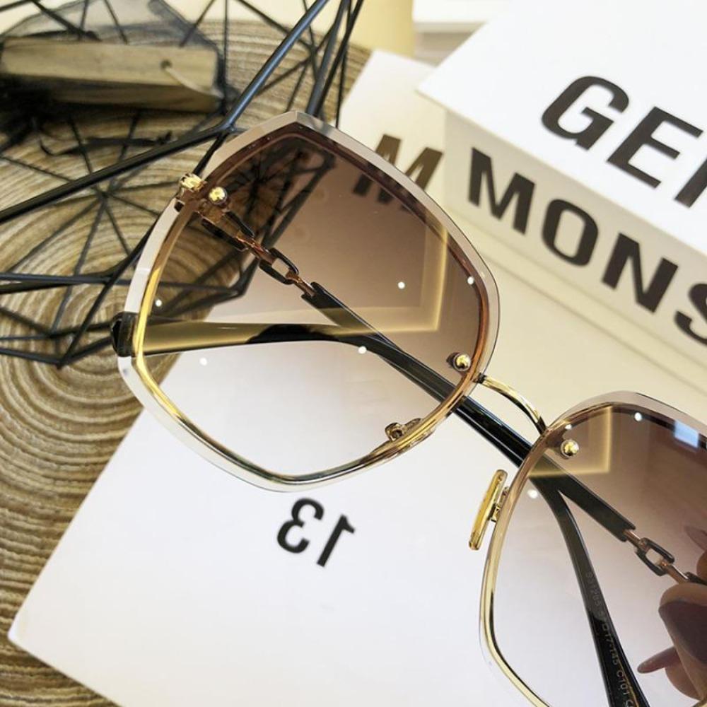 Rimless Square Polarized Sunglasses for Women Designer Sun Glasses Vintage Shades UV400 Eyewear Trendy Street Wear Accessories