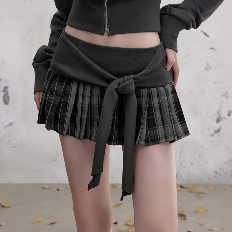 UNIFREE Women's Plaid Patchwork Pleated Mini Skirt