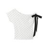 Korean polka dot diagonal collar short-sleeved T-shirt women's summer design sense slim and thin off-the-shoulder Spice Girl top
