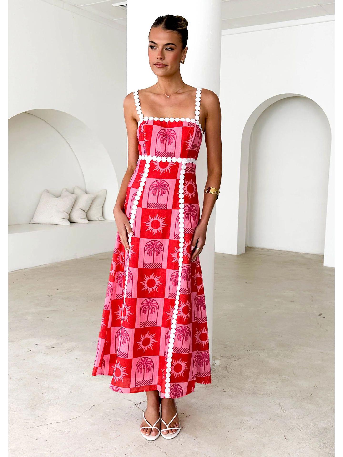 

25-я годовщина европейско-американского кружевного платья на одно плечо с принтом - мода весна/лето (Стиль 68618) L красный