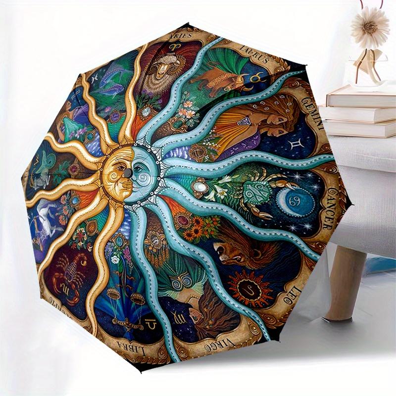 Zodiac Mandala Wall Art: Celestial Harmony DecorUmbrella, Portable 3-Fold Compact Umbrella for Men & Women Gift