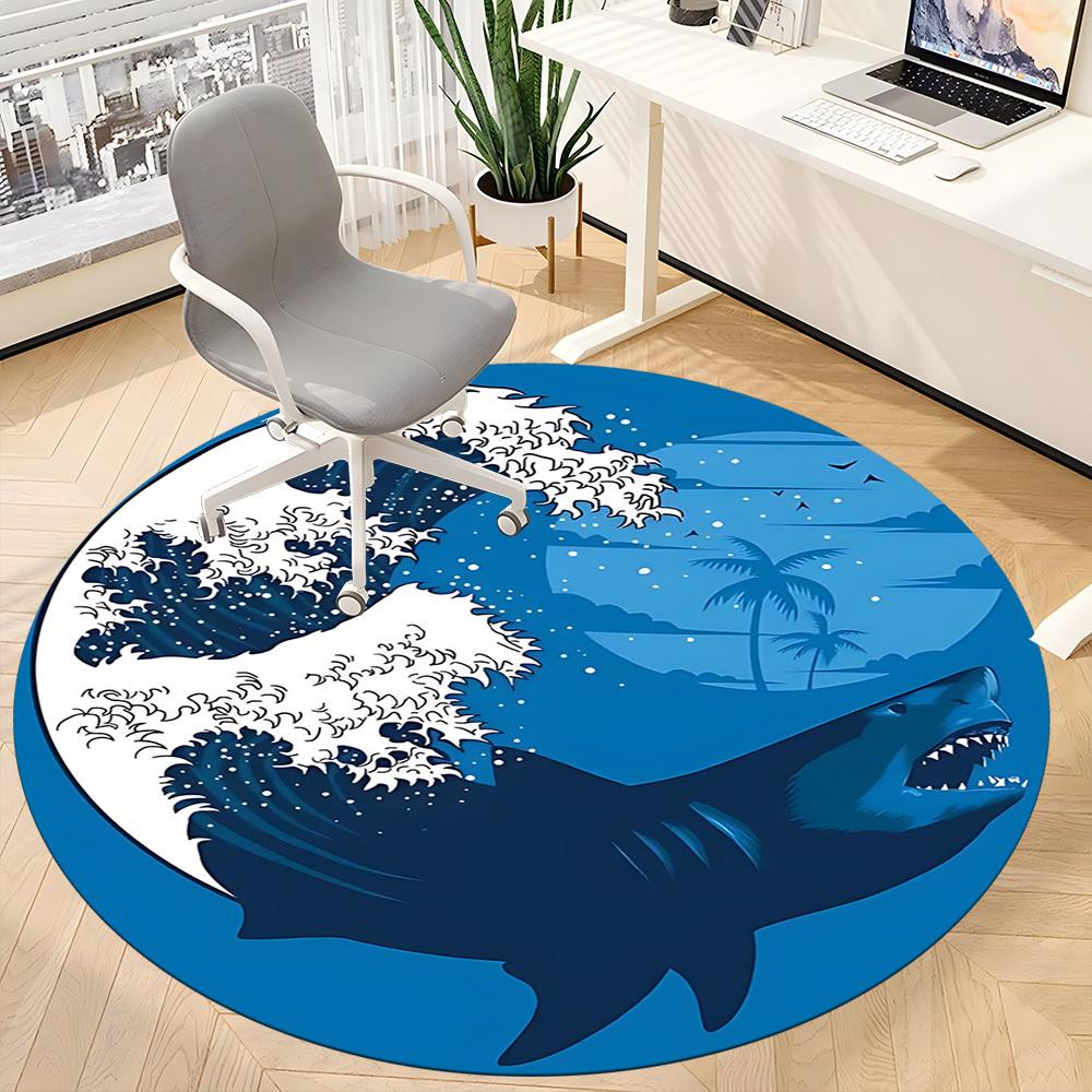 1PC Ocean Waves Office Round Area Rug, Mat Suitable For Office, Under Office Chairs Bedroom Living Room Home Decor, Room Deco