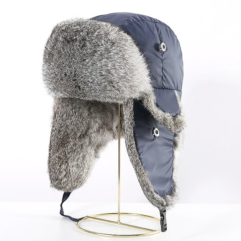 Rabbit Fur Lei Feng Hat for Men and Women In Winter Thickened Warm Ear Protection Cold Outdoor Northeast Leather Straw Hat Ski Hat Cotton