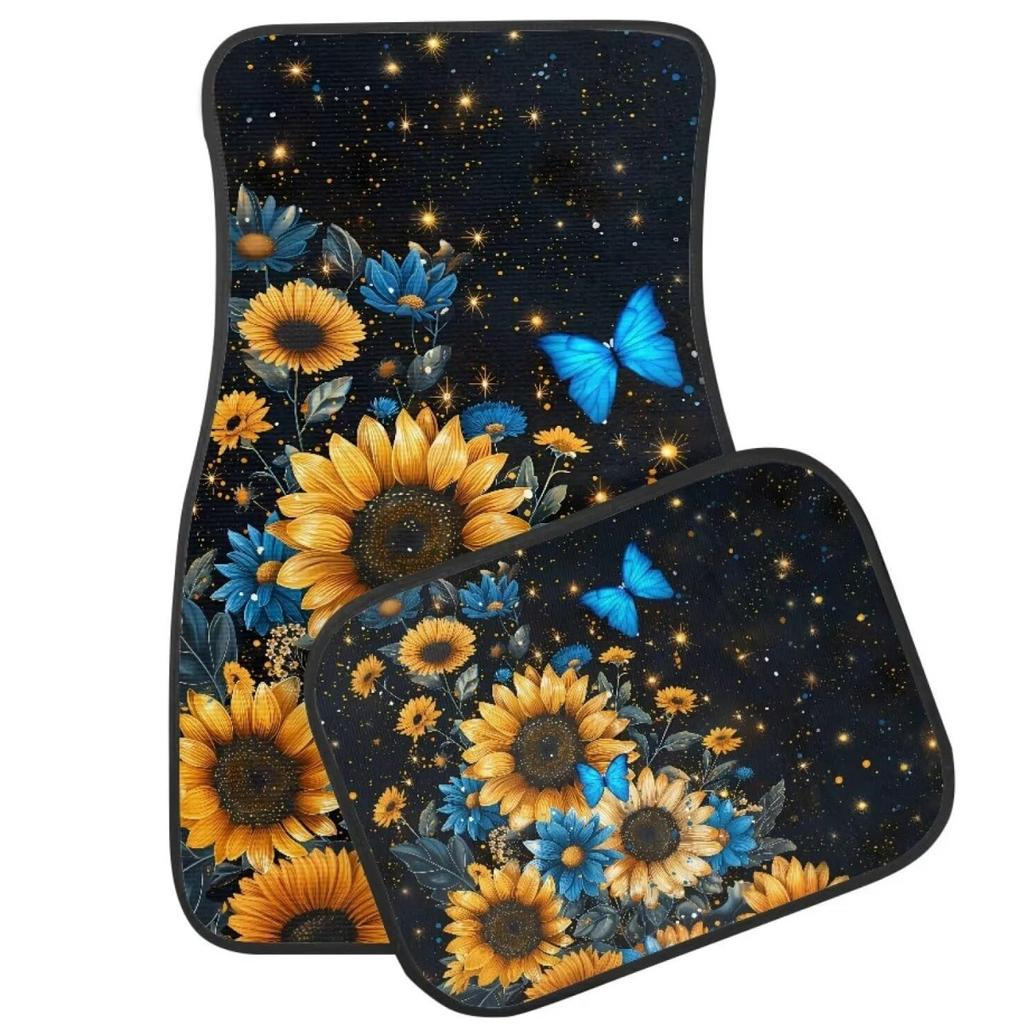 Sunflower with Butterfly Universal Car Floor Mats Set,4 Pack All Weather Car Floor Carpets Protector Rugs for Women Driver Gift