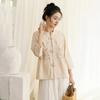 Johnature Bluze de primăvară în stil chinezesc pentru femei, cu broderie florală, cămăși vintage, cu nouă mâneci, culoare uni, cu butoni