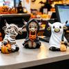 Decorative Pumpkin Cow Statue Highland Halloween Decor, Funny Resin Ghost Figurine for Home Mantel Decorations Office Tiered Tray Table Desk