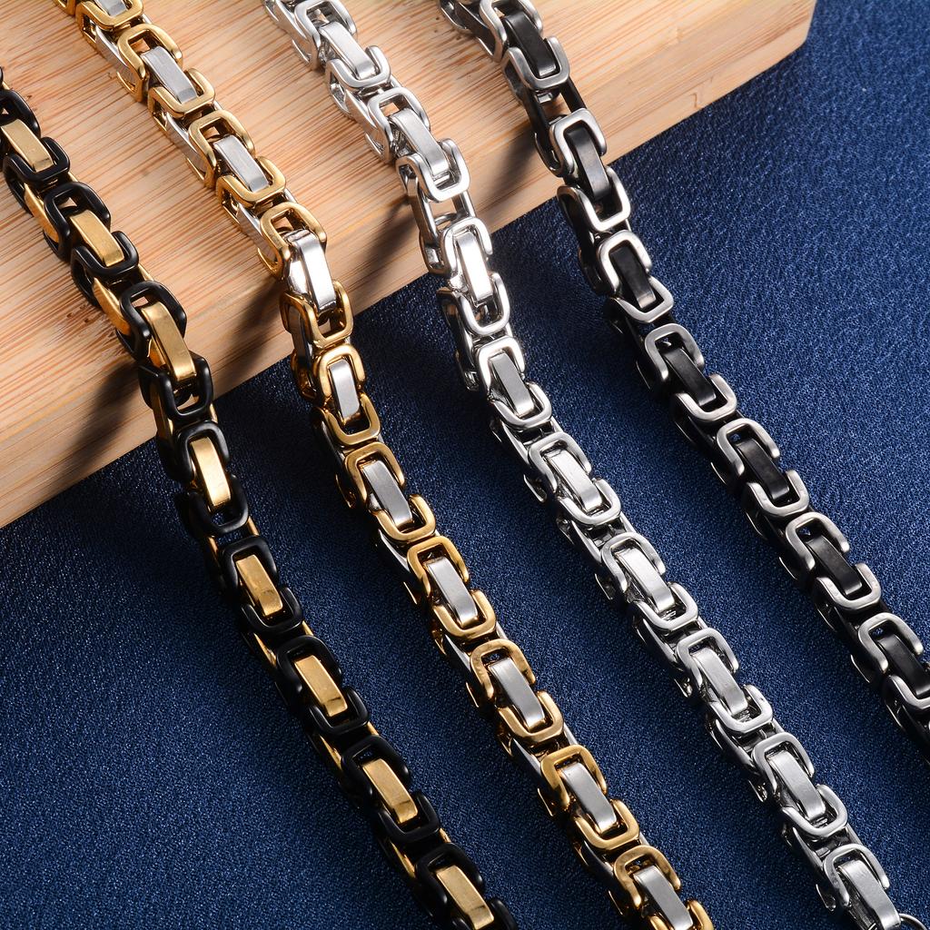6mm 23cm Cool Stainless Steel Byzantine Chain Bracelet for Men Chunky Punk Rock Boy Hand Chain Anklet Wristband Metal Jewelry