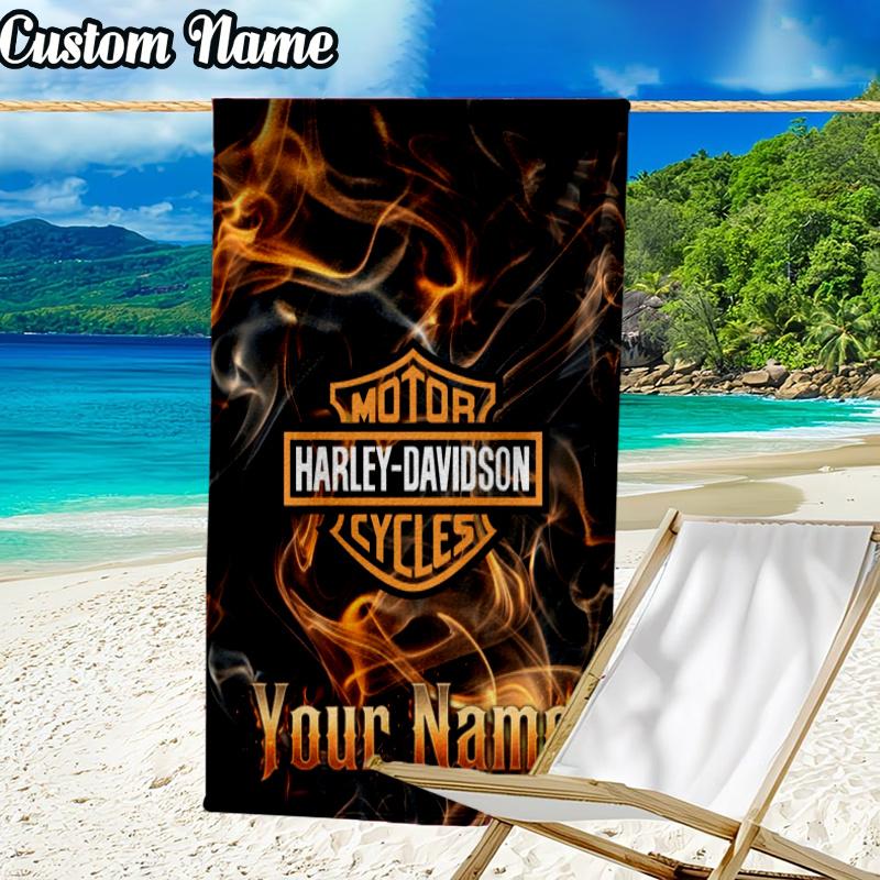 Custom Name Davidson motorcycle Beach Towel - Soft, Ultra-Absorbent Microfiber, Lightweight, Perfect for Beach, Parties, Travel, Camping